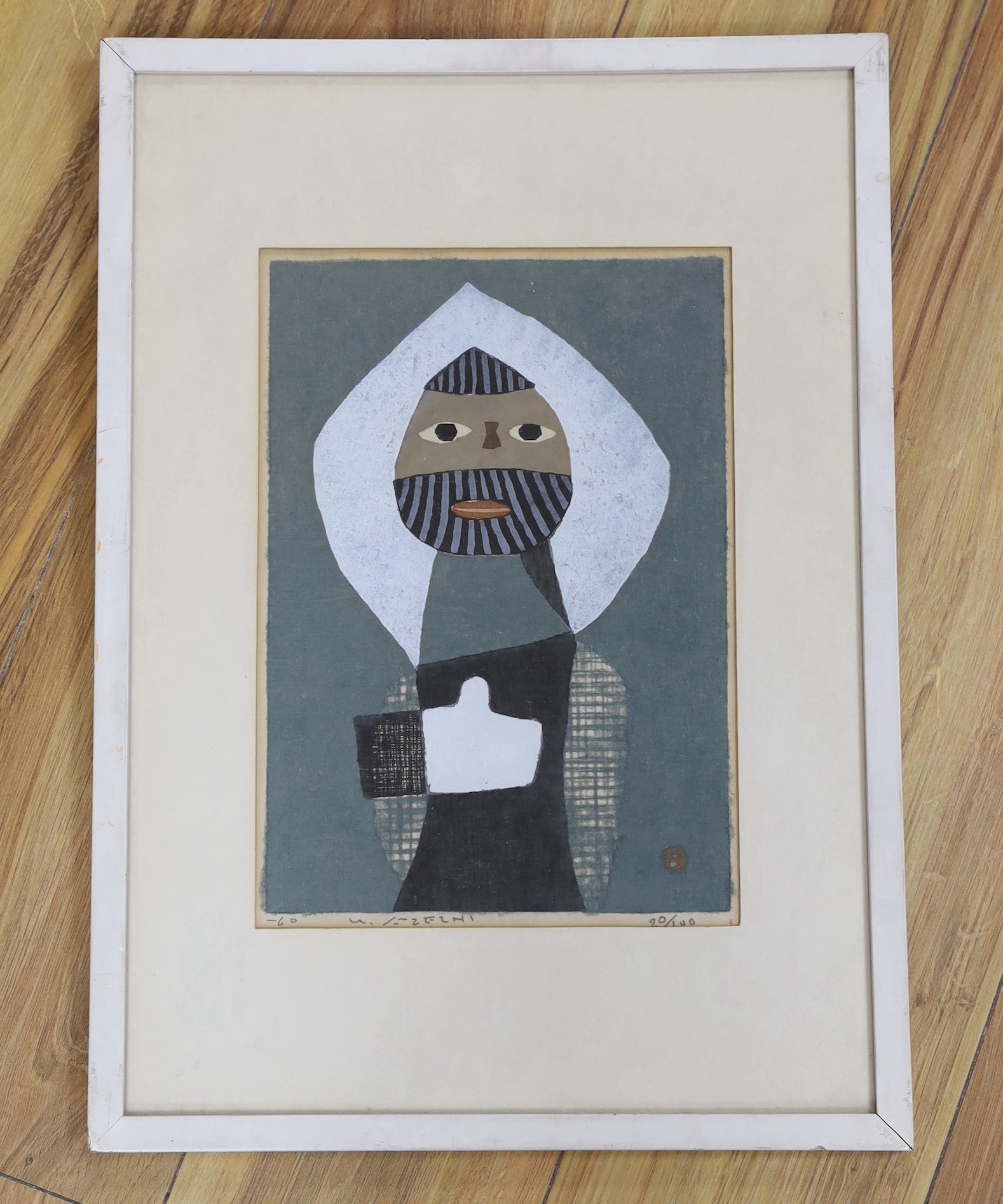 Azechi Umetaro (Japanese, 1902-1999), woodblock print, Bearded man, signed in pencil, 20/100, 31 x 21.5cm